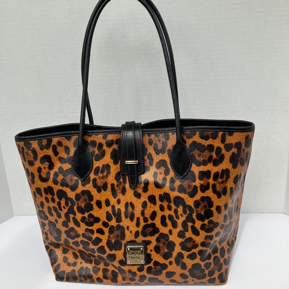 Dooney & Bourke Medium “Cindy” Leopard Print Tote with Black Trim - Picture 1 of 16